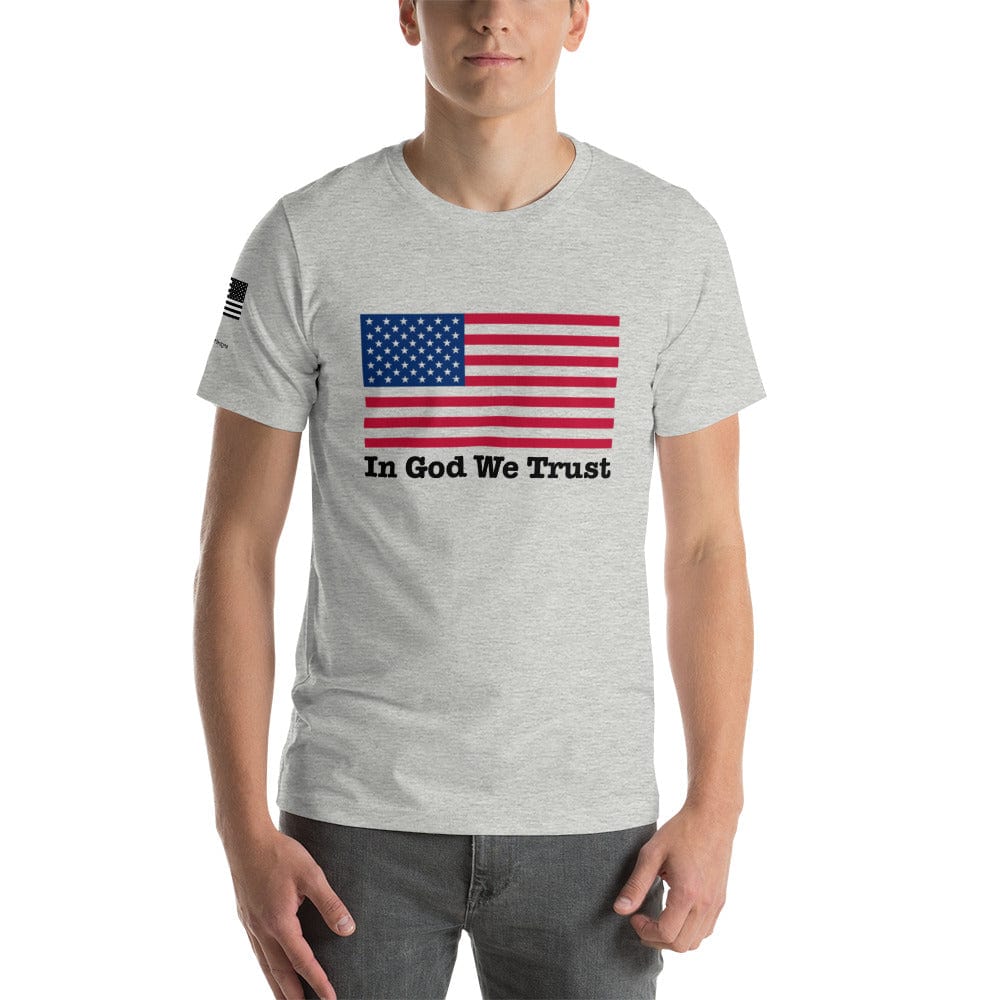 FreedomKat Designs, LLC Athletic Heather / 3XL In God We Trust American Flag T-Shirt