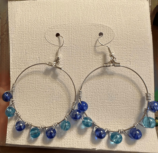 FreedomKat Designs, LLC Blue Bead Hoop Earrings
