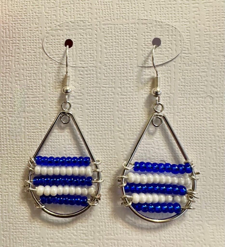 FreedomKat Designs, LLC Blue & White Beaded Teardrop Earrings