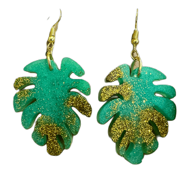 FreedomKat Designs, LLC Green & Gold Resin Palm Tree Earrings