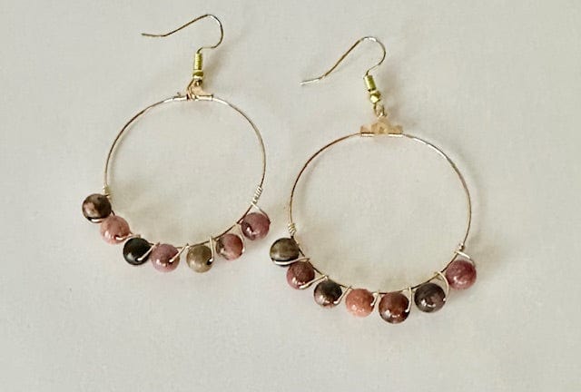 FreedomKat Designs, LLC Pink & Brown Wire Wrapped Hoop Earrings