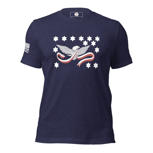 FreedomKat Designs, LLC S / Heather Midnight Navy Whiskey Rebellion Flag T-Shirt
