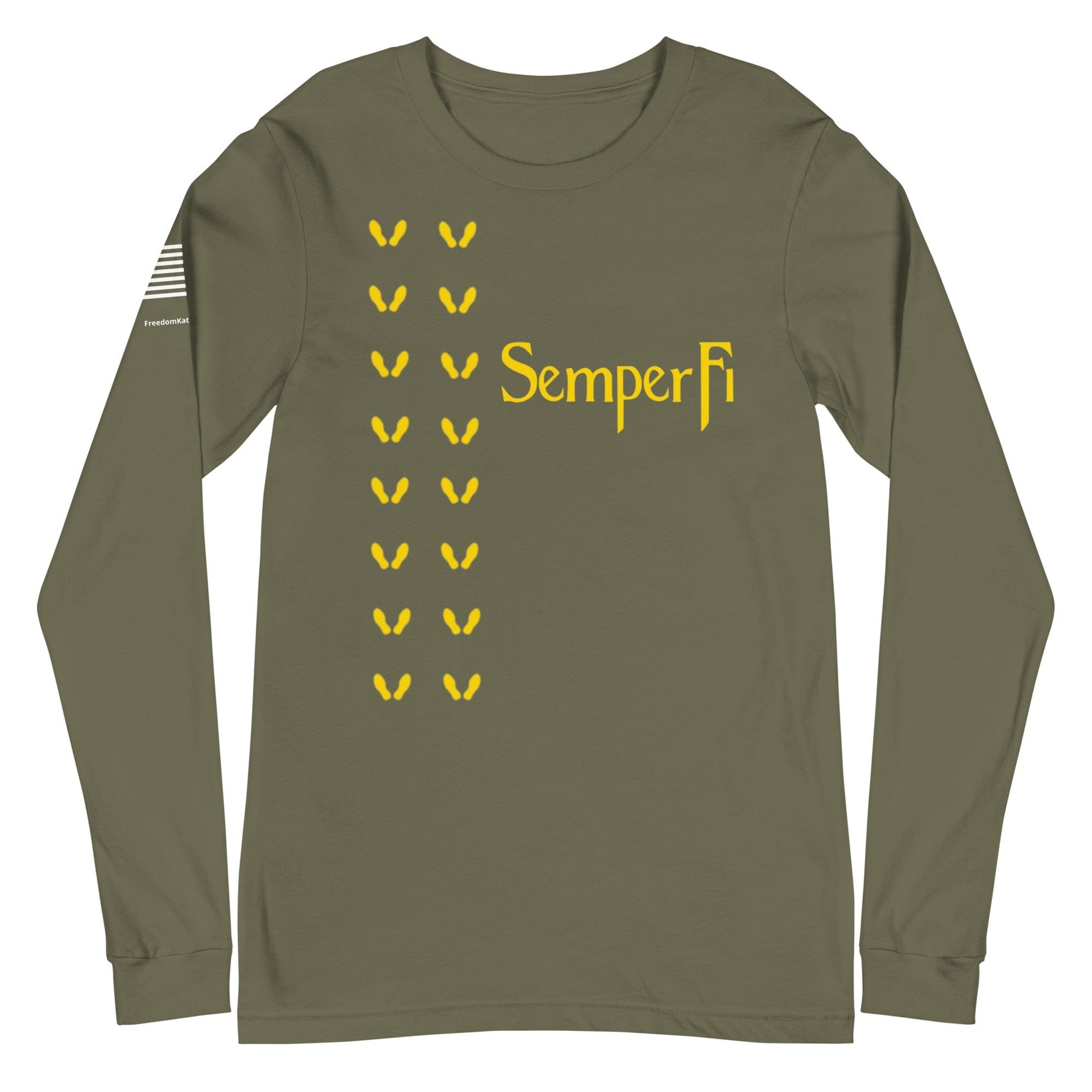 FreedomKat Designs Military Green / XS Semper Fi Yellow Footprints Long Sleeve Shirt