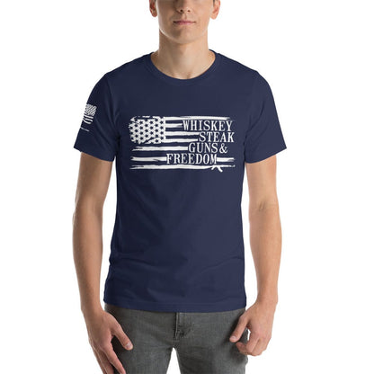 FreedomKat Designs Navy / S Whiskey, Steak, Guns & Freedom T--Shirt