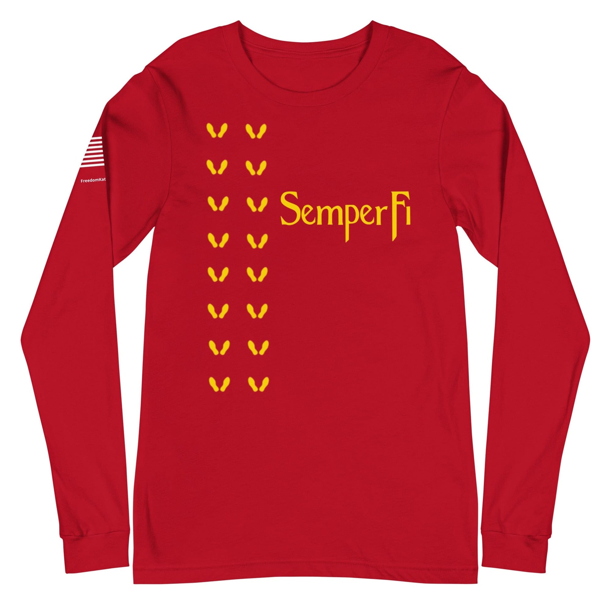 FreedomKat Designs Red / XS Semper Fi Yellow Footprints Long Sleeve Shirt