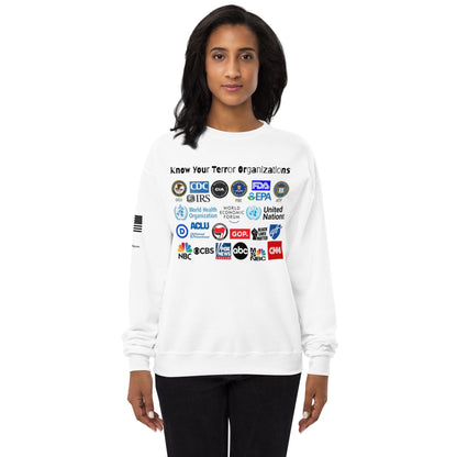 FreedomKat Designs Sweatshirt Know Your Terror Organizations fleece sweatshirt