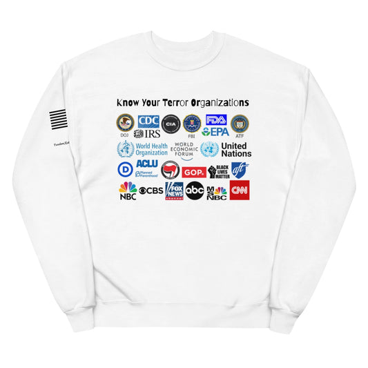 FreedomKat Designs Sweatshirt White / S Know Your Terror Organizations fleece sweatshirt